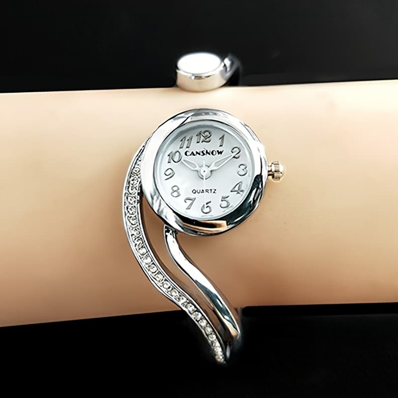 TEMU Elegant Women' Quartz Wristwatch, Fashionable Alloy Band & Case, Small Dial, Sleek Pointer Design, Non-rechargeable Button Battery - Ladies' Watch Accessory