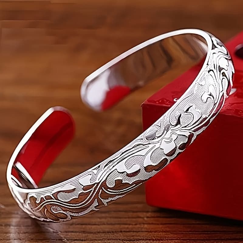 TEMU Gift For Her/him A Ten-gram Open Bracelet Made Of 925 Sterling Silver Featuring A Vintage , Jewelry Gifts With Original Charms And A Versatile, Easy-to-wear Style