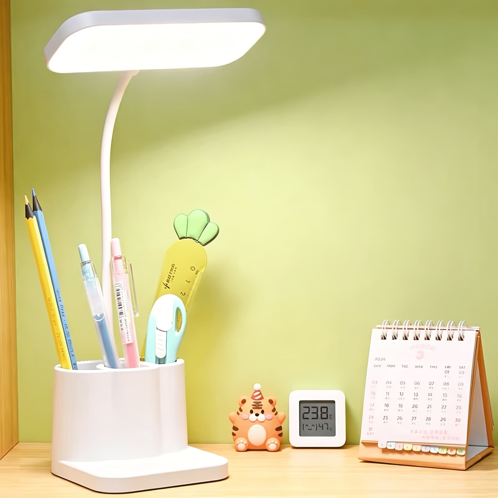 TEMU Adjustable Led Desktop Light With Touch, Eye Protection, 3 Color Temperature , Pen Holder, Usb Rechargeable, Used For Reading, Bedroom, Home Use, Used As A Phone Holder Night Light