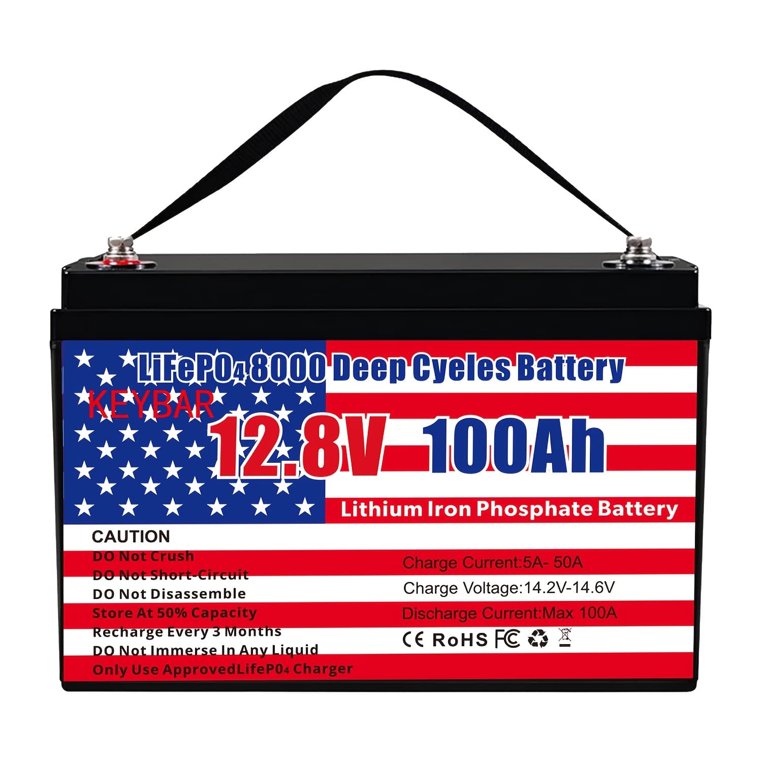 TEMU 12v 100ah Lifepo4 Battery Deep 8000+ Cycles 100a Bms Rechargeable Lithium Iron Phosphate Battery Low-temp Protection, For Rv Marine And Storage