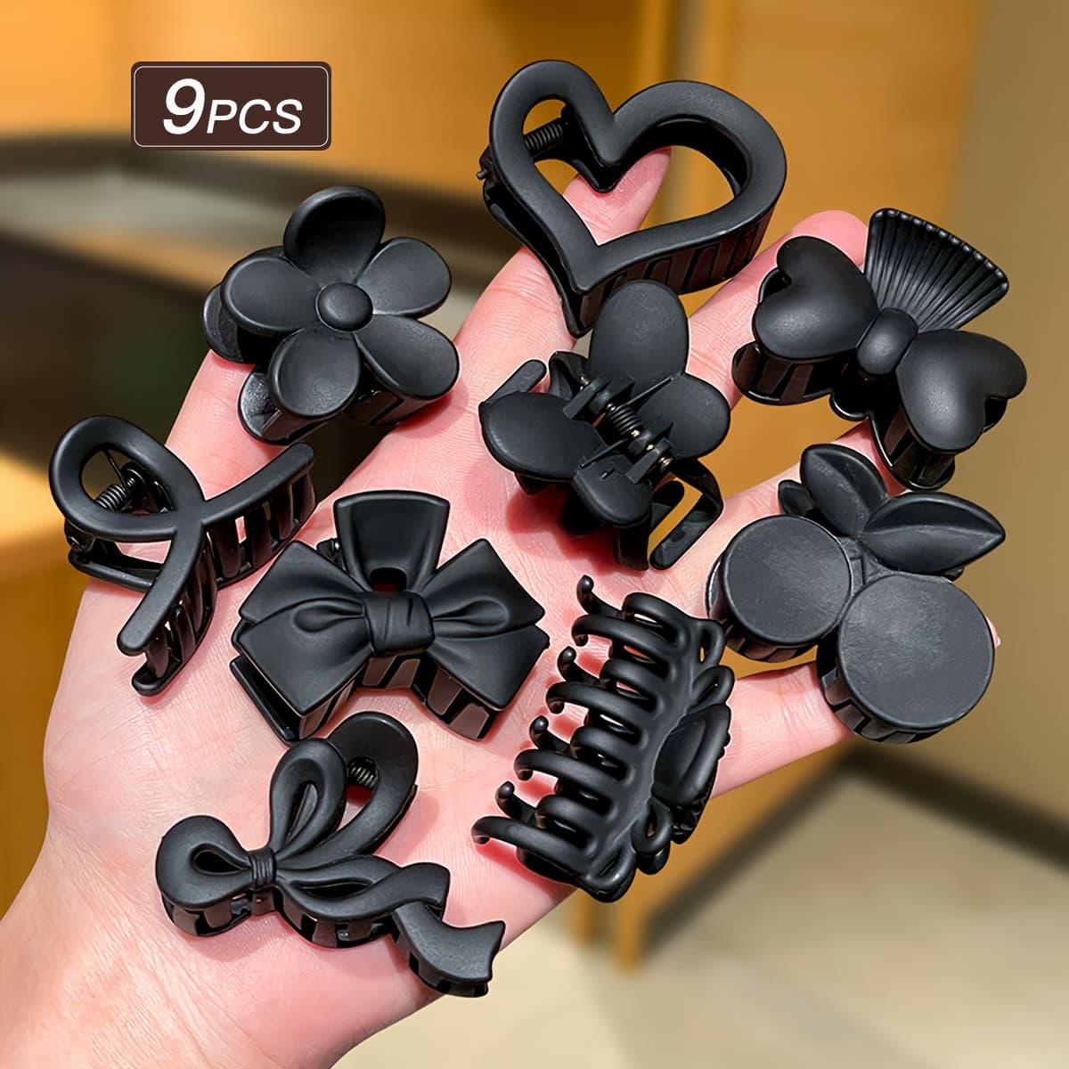 TEMU 9pcs Black Matte French Vintage High-end Feel Small Claw Clips For Face Washing, Shower, And Daily Commuting