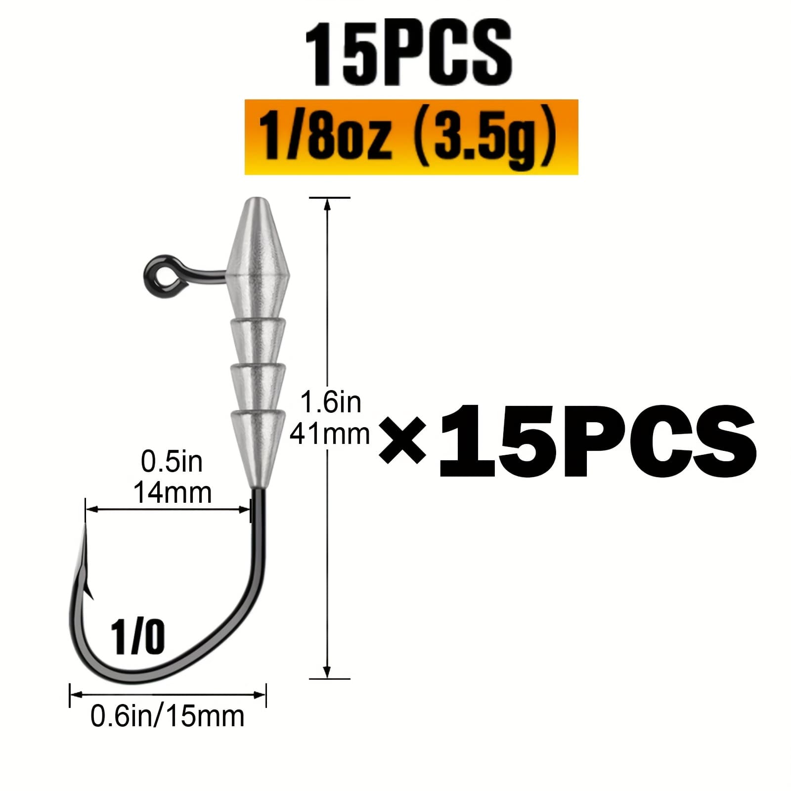 TEMU 15pcs Hover Rig Jighead Swimbait Jig Heads For Fishing Hooks 1/0 Hover Strolling Rig Kit Fishing Jig Heads Size 1/16oz 1/8oz