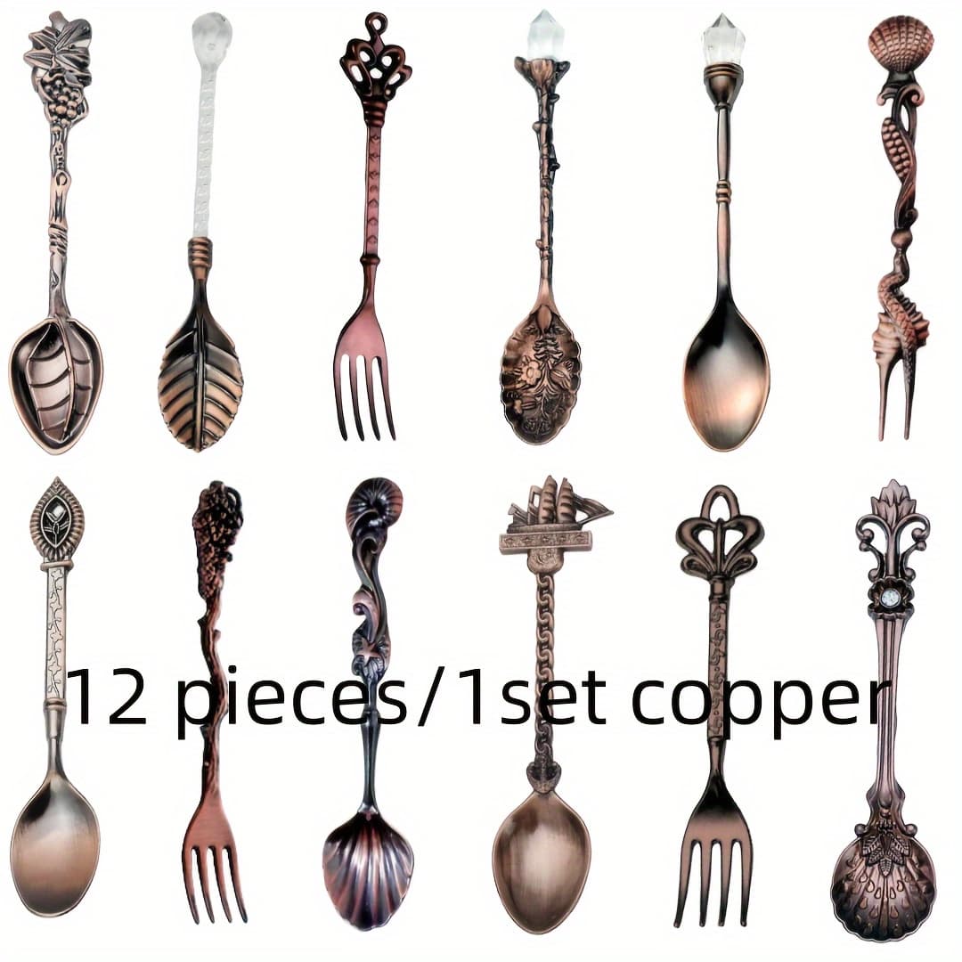 TEMU 12pcs/1set Retro Small Spoons, Luxurious Small Spoons, Seasoning Spoons, Spoons, Fruit Spoons, Kitchen Tea, Honey, Nest Spoons, Creative Dessert Cake Spoons