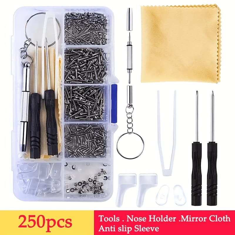 TEMU 250 Glasses Repair Set - Includes Glasses Screws, Nose Pads, And Screwdrivers For Of Glasses, Jewelry, Watches, And More - Suitable For Enthusiasts And Professionals