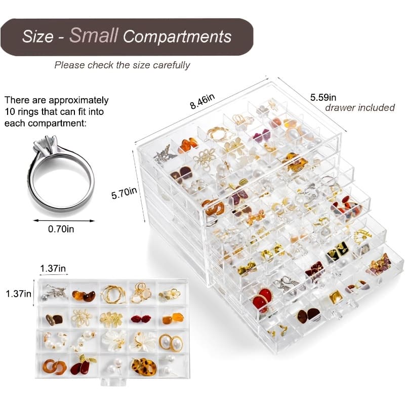 TEMU Earring Storage Box Earring Organizer Acrylic Jewelry Storage Holder Plastic Transparent Jewelry Display Stand With 5 Drawers 120 Small Compartment Tray For Women, Jewelry Boxes