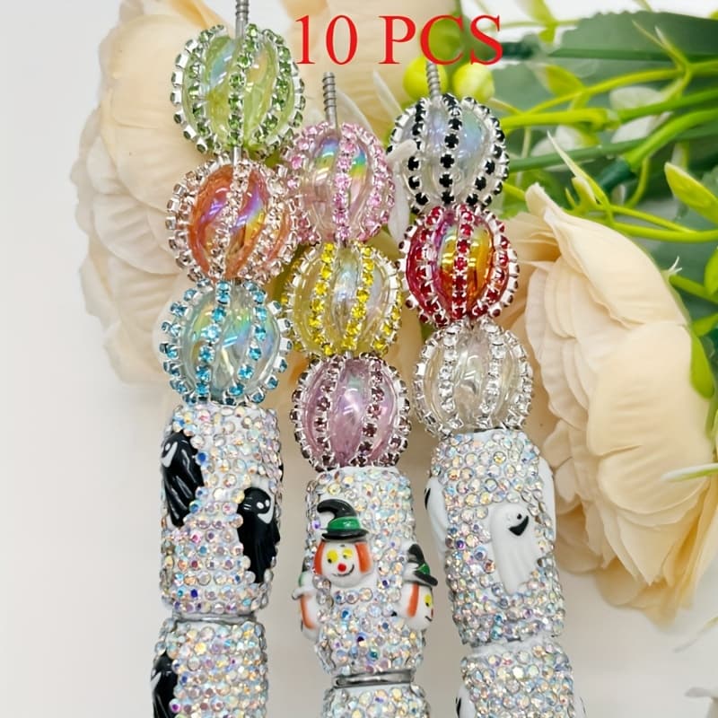 TEMU 10pcs Exquisite Chain Pumpkin Beads Multicolor Lantern Drills Loose Beads Beading Pen Mobile Phone Chain Bag Chain Jewelry Additions (random Color)