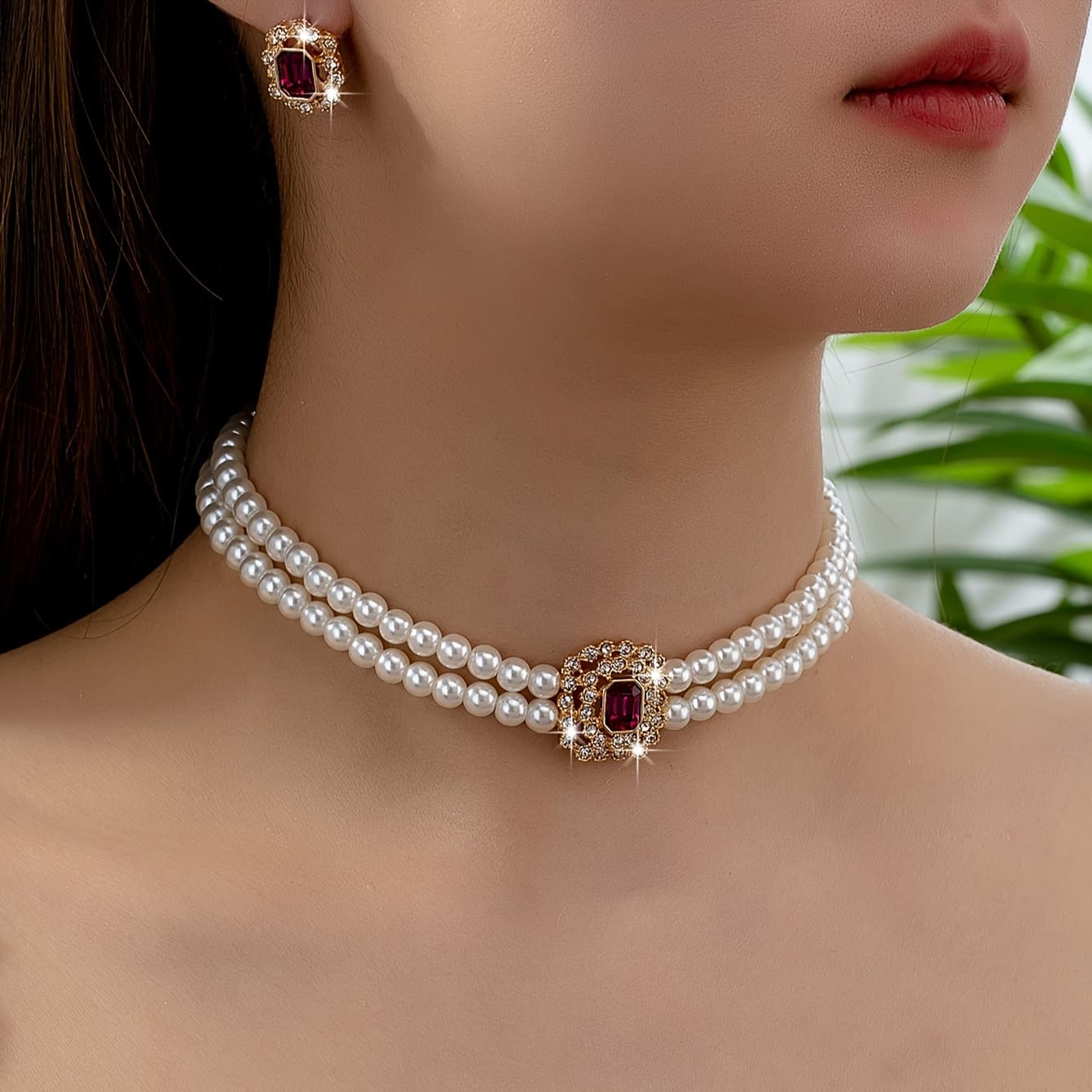 TEMU 1 Set Of European And Jewelry, Double-layer Elegant Geometric Women's Stud Earrings And Necklace Set