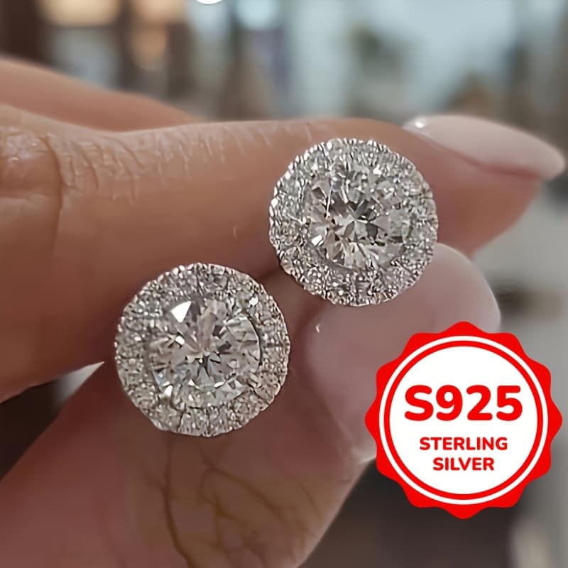TEMU A Pair Of S925 Sterling Silver Exquisite Shiny Synthetic Zirconia Earrings, Women's Versatile Earrings, Suitable For Daily Party Wear, Birthday Valentine's Day Gift For Girlfriend, 2.4g