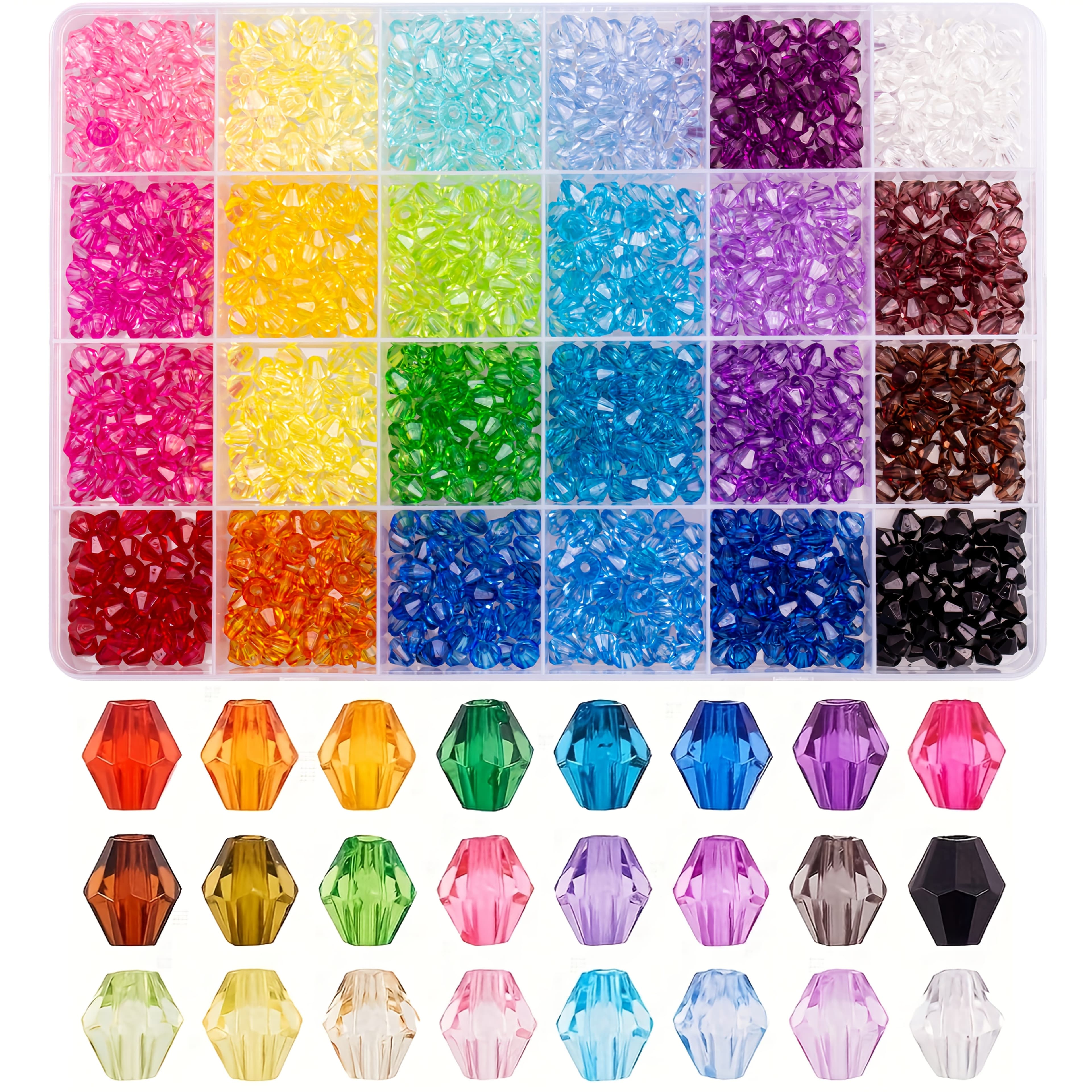 TEMU About 1440pcs/box Transparent Acrylic Beads, Bicone, Mixed Color, 6x5.5mm, Hole: 1-2mm, Jewelry Making Kits
