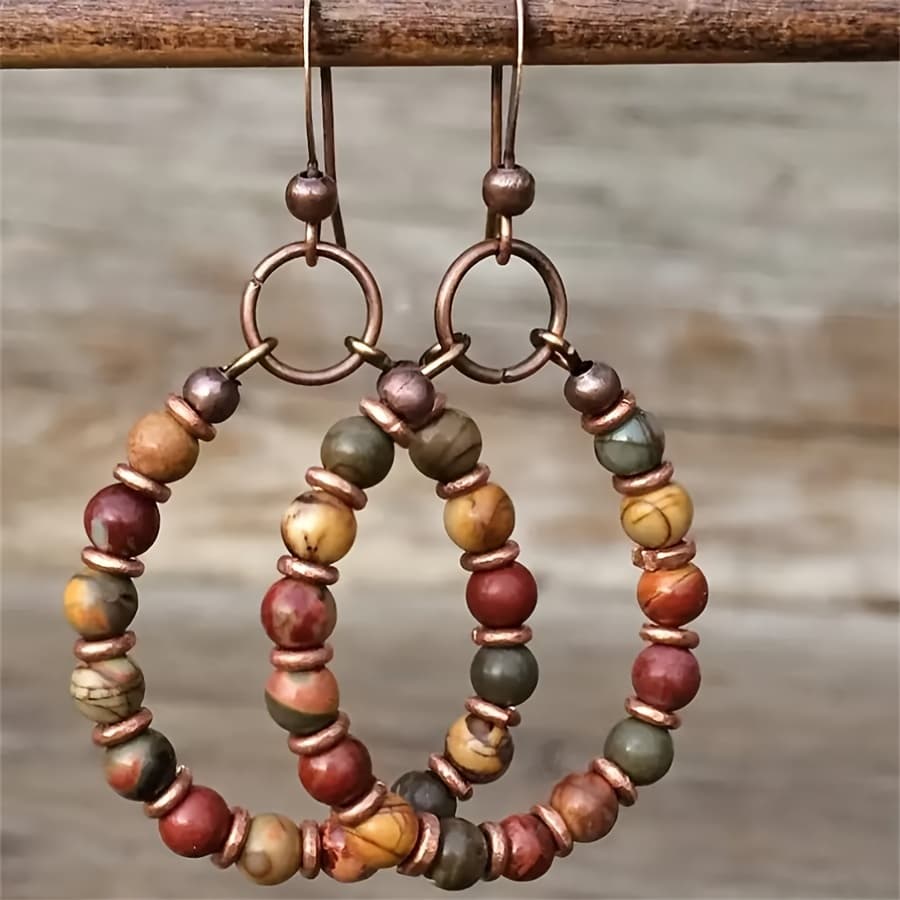TEMU 1 Pair Vintage Bohemian Style Colorful Pendant Earrings