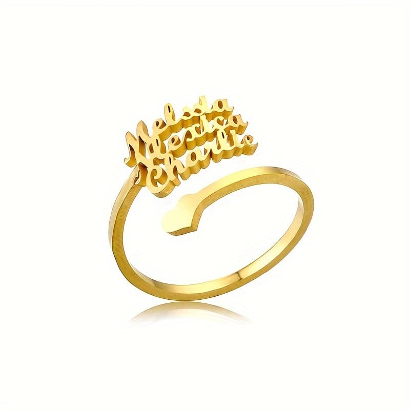 TEMU Custom Family Rings With Personalized Names, Adjustable Stainless Steel Jewelry, Perfect As A Couple's Gift