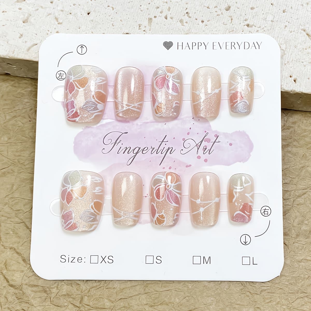TEMU 10pcs Handmade Removable Wearable Nails Short Trumpet Pink Cat Eye Colorful Flower Petals Gradient Shimmering Sparkling Easy, Full Coverage Finger Nail Set Suitable For Parties Daily Wear