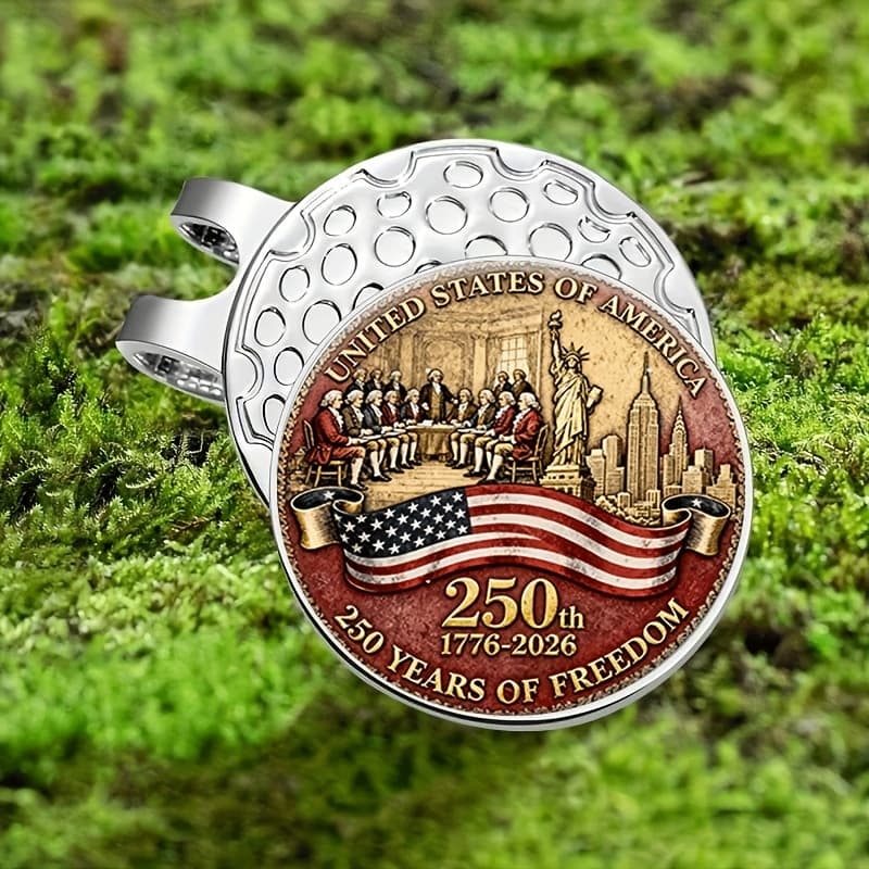 TEMU A Stylish Retro-style Stamp-themed Magnetic Hat Clip For New Year, Featuring An Iron Golf Ball Marker Accessory Easy For Golfers To Install And Remove