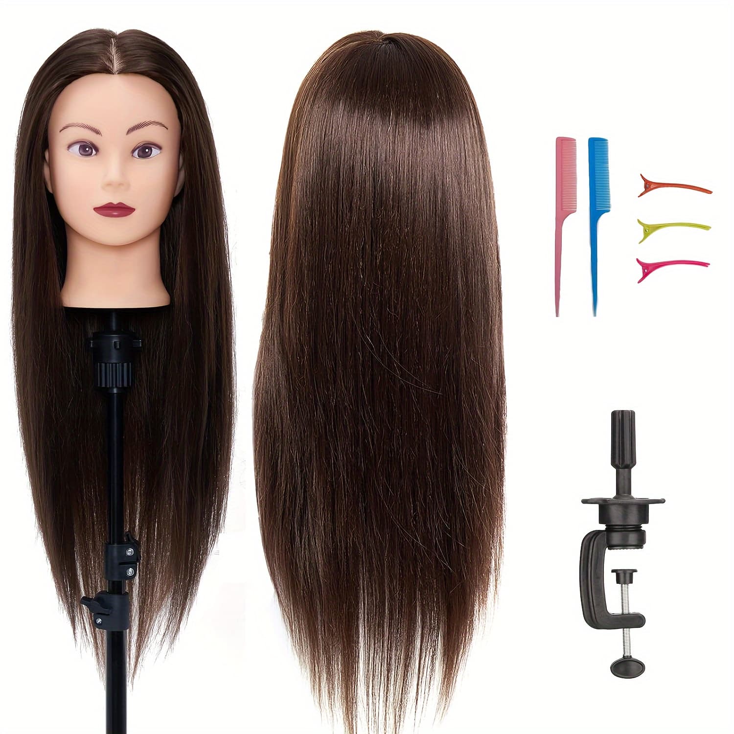 TEMU 28"hair Mannequin Head, Cosmetology Mannequin Doll Head For Hair Styling, Training Practice Braiding Manikin Head With Table Clamp #4