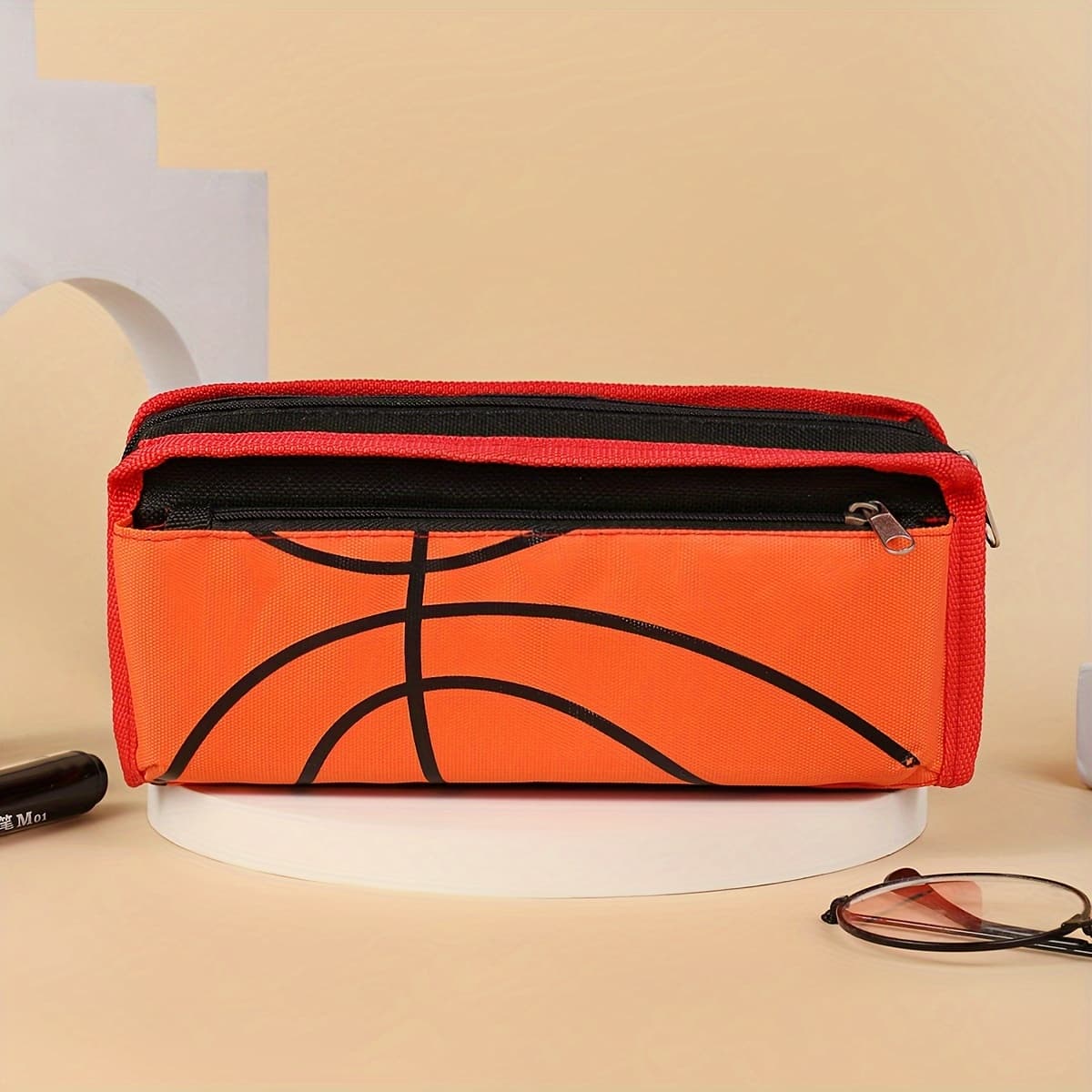 TEMU 1pc Soccer Baseball Basketball Volleyball Printed Pencil Case, Small Capacity Double-layer Stationery Storage Bag