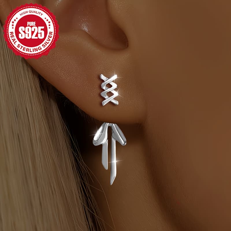 TEMU S925 Silver Pair Of Bow Line Earrings, Fashionable Light Luxury Versatile For Women' Wear And Festivals - Perfect Gift Hypoallergenic Present To Your Girlfriend Best Friend