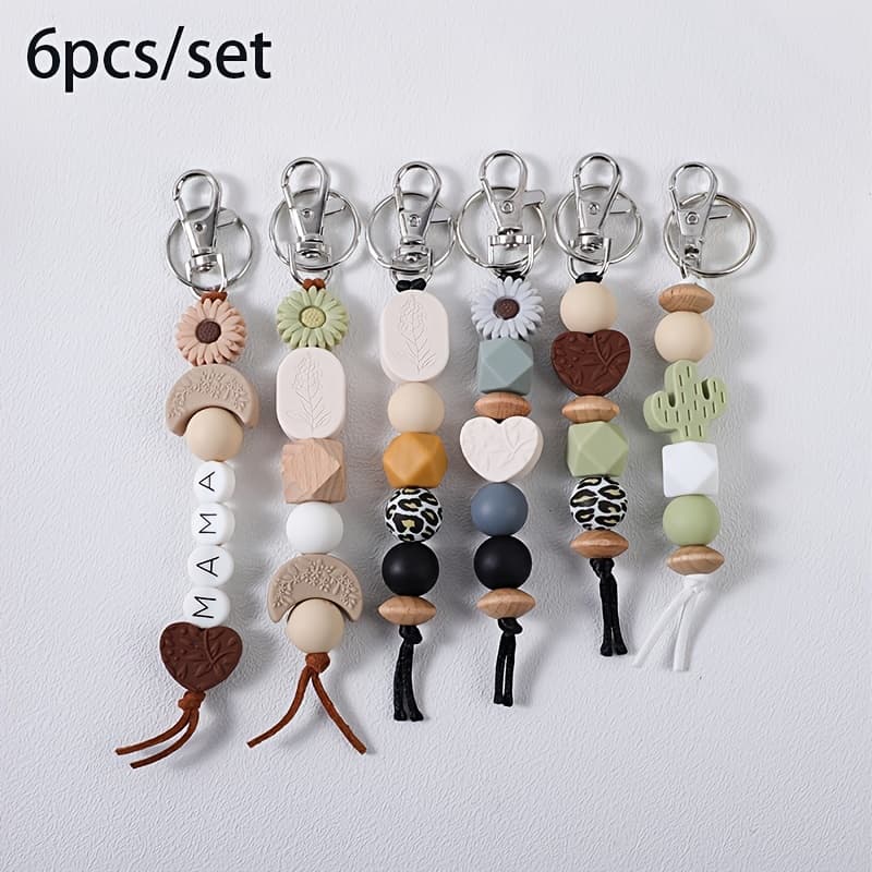 TEMU 6pcs/set Western Style Cactus Letter Keychain With Heart-shaped And Floral Print Design, Women's Fashion Accessories, Key Pendant, Holiday Gift