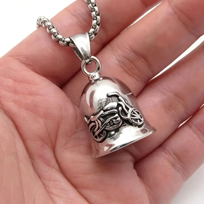 TEMU Vintage Motorcycle Pendant Necklace For Men Street Fashion Jewelry Rider Bell Necklace