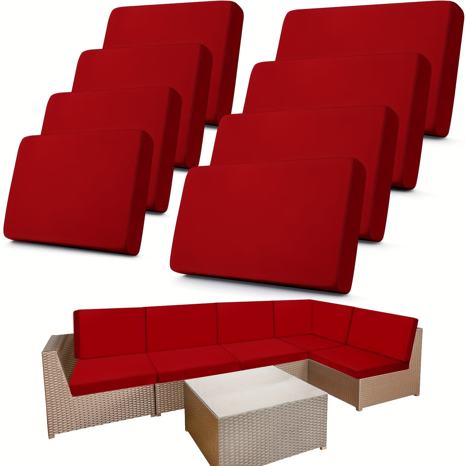 TEMU 8pcs Stretch Patio Outdoor Cushion Covers Replacement For 4 Backrests And 4 Patio Cushions Covers, Waterproof Couch Sofa Chair Seat Slipcover Furniture Protector(wine Red)