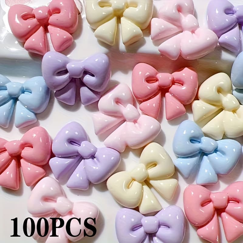 TEMU 100pcs Of Adorable Flatback Resin Charms Shaped Like Bows, Perfect For Decorating Hair Clips, Photo Frames, Phone Cases, Jewelry Boxes, Stationery Boxes, Scrapbooking, And Crafts