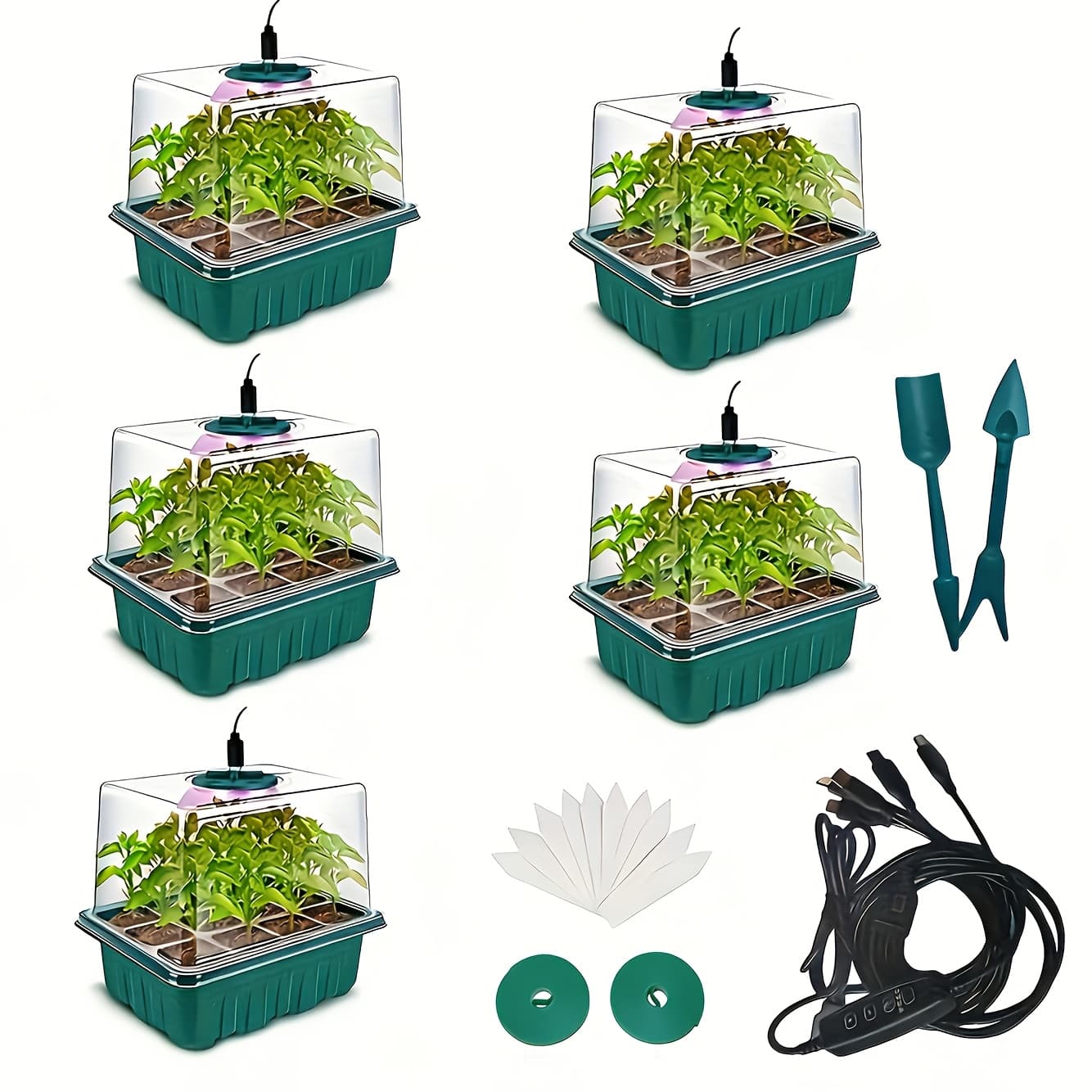 TEMU Seedling Starter Tray With Digital Timer, Adjustable Led Grow Light, And Humidity Dome - Complete Indoor Seed Germination Kit For Home Gardening