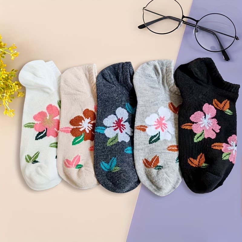 TEMU 5 Pairs Of Women's Fashionable And Versatile Peach Series No-show Socks