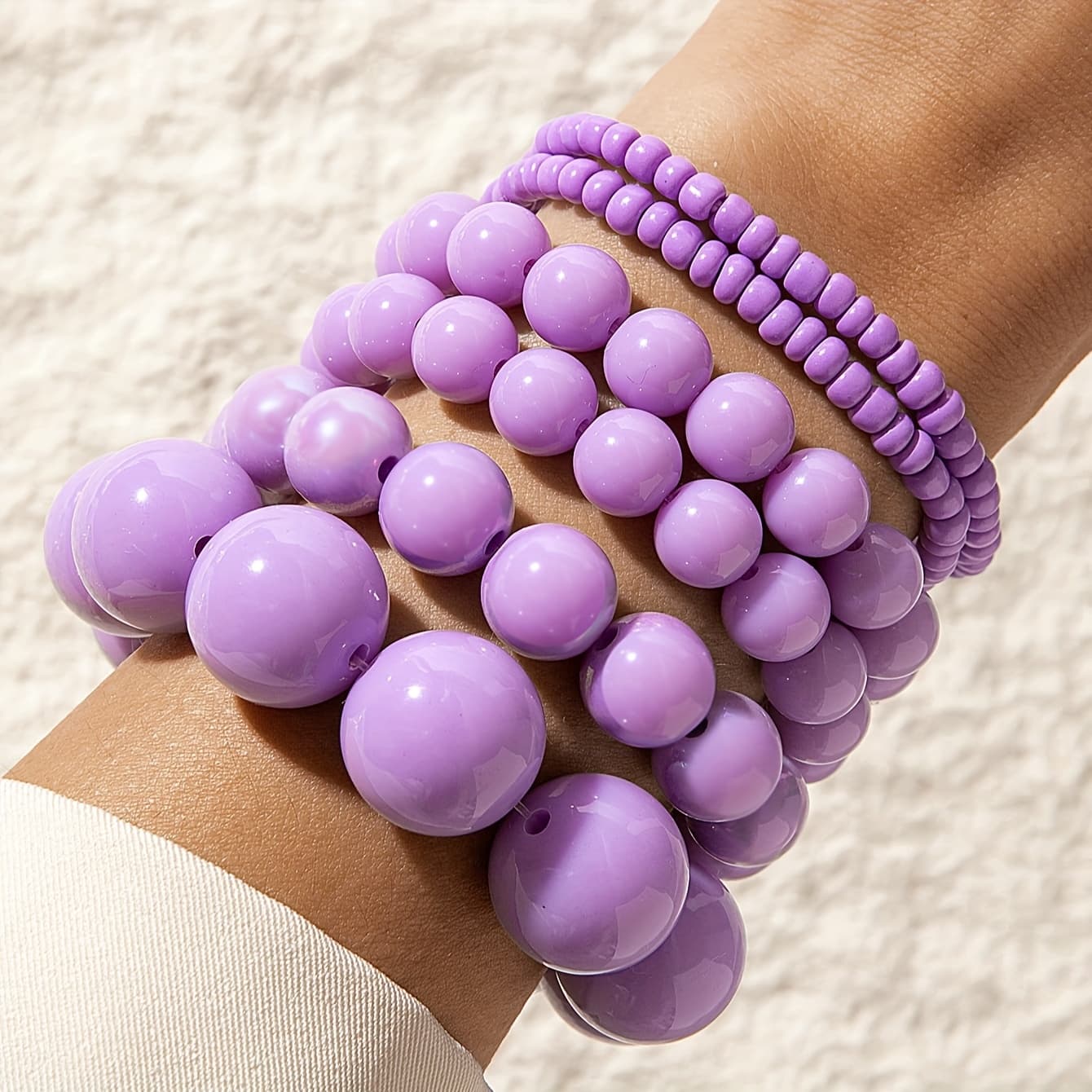 TEMU 6pcs Fashionable Individual Purple Resin Large Bead Bracelet Set Bead Jewelry Set Stacked Jewelry Set Suitable For Daily Party Gifting Ideal Holiday Gift