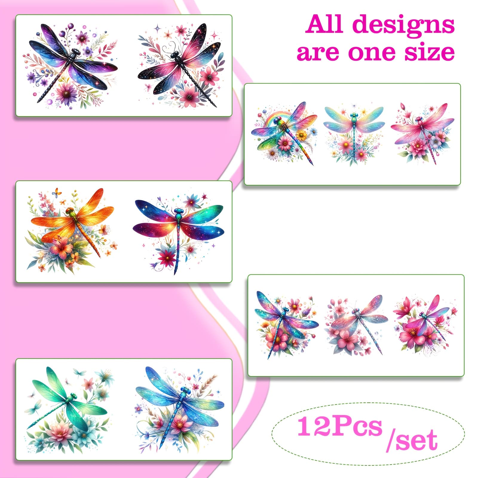 TEMU Eyesweb12pcs Dragonfly And 16oz Glass Jar Paper- Shiny Uv Dtf Self- Adhesive Transfer Paper For Coffee Cups, Vibrant Colors, Colorful Patterns, Coffee Cup Accessories, Only