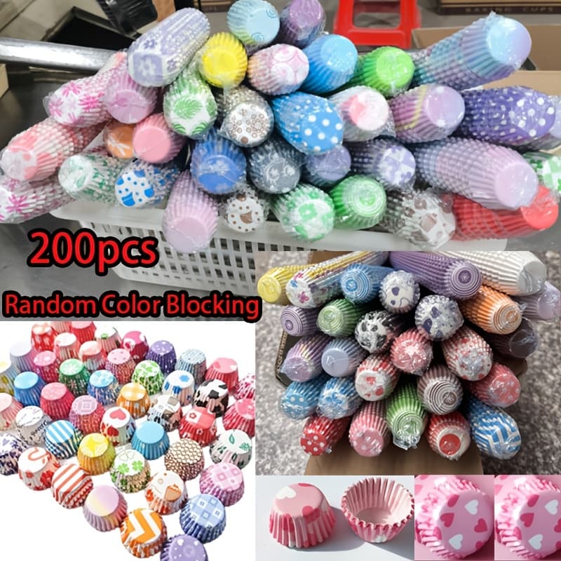 TEMU 200pcs 500pcs 1000pcs Color Block Random Mini Cake Paper Cups, Cake Paper Coasters, Oil-proof Paper Trays, Baking Paper Cups, Cake Liners, Baking Tools, Cake Tools, Random Style