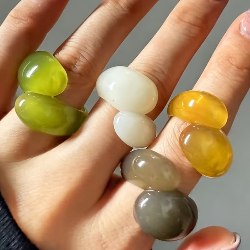 TEMU 4pcs Western Style Niche Design Irregular Geometric Hug Ring Women's Dopamine Sweet Cool Resin Water Drop
