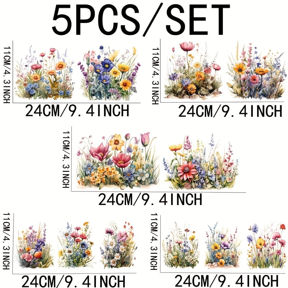 TEMU Set Of 5 Spring Flower 16-ounce Glass Jar Packing, Featuring Uv Dtf High Self-adhesive Decorative Labels Ideal For Embellishing Cups And Bottles