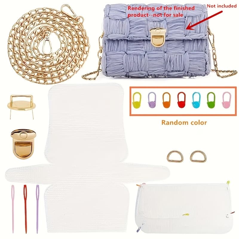 TEMU Diy Handbag Knitting Kit - Make A Plastic Canvas Wallet Craft Kit With 1 Metal Chain, , Shaping Mesh, Plastic Pins, 2 D Buckles, 7 Plastic Positioning Buckles Random)