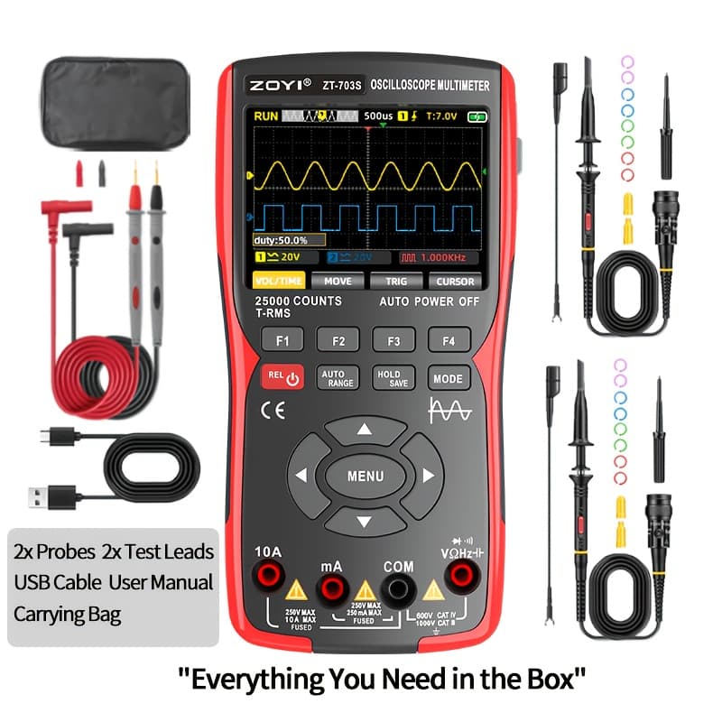 TEMU Zoyi Zt-703s 3-in-1 Oscilloscope Multimeter, 3.5'' Ips Screen, 50mhz 280msa/s, 25000 0.05% , , Automotive Car Repair