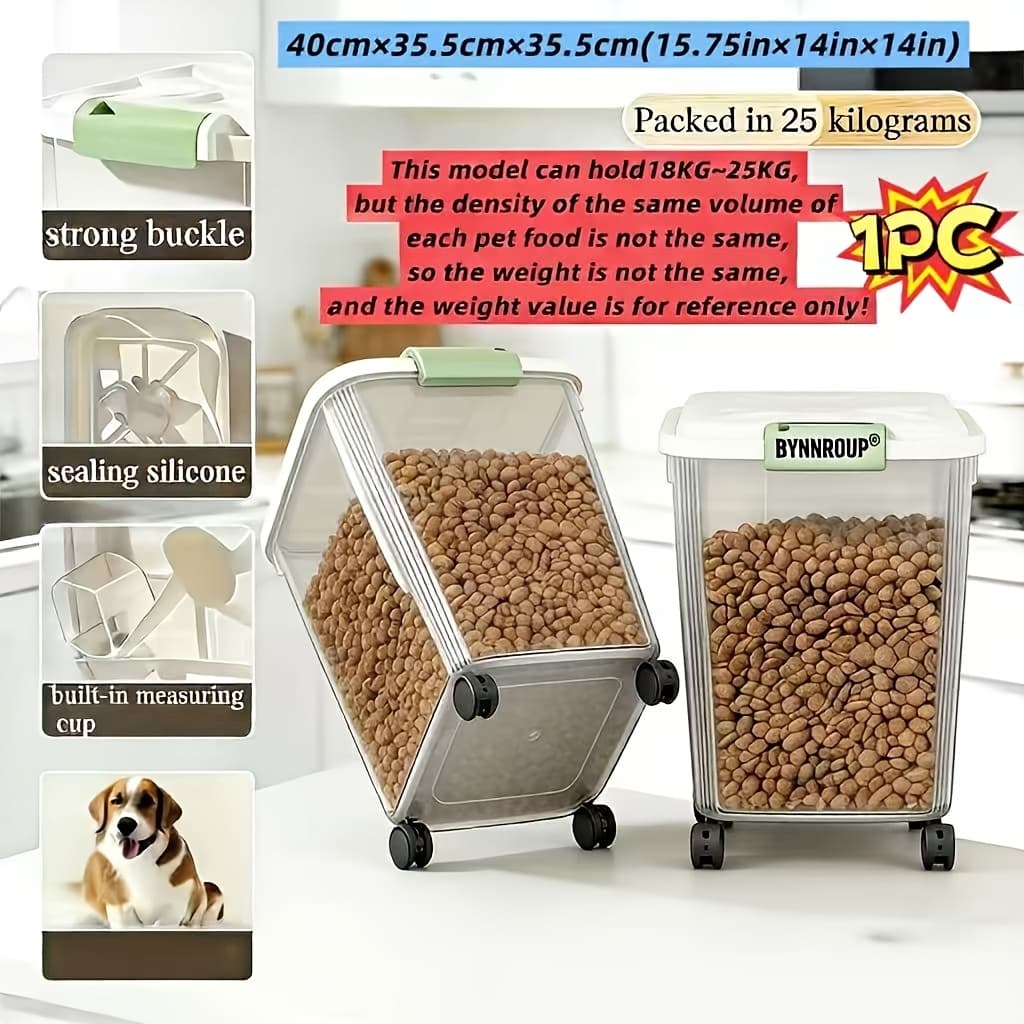 TEMU Large-capacity Pet Food Storage Bin With Cute Stickers, Specifically For Dog Food, With Wheels For , Suitable For All Dog Breeds