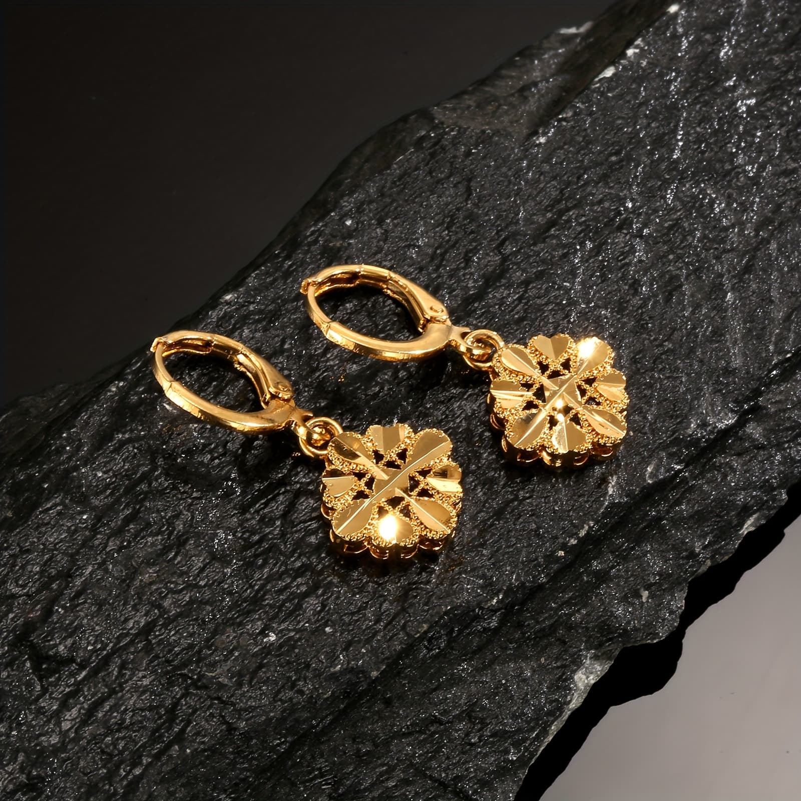 TEMU 1 Pair Vintage Golden Elegant 22k Golden-plated Copper Wheat Design Earrings For Women, Daily/party Wear, Jewelry, Summer Fashion Accessories, Gifts