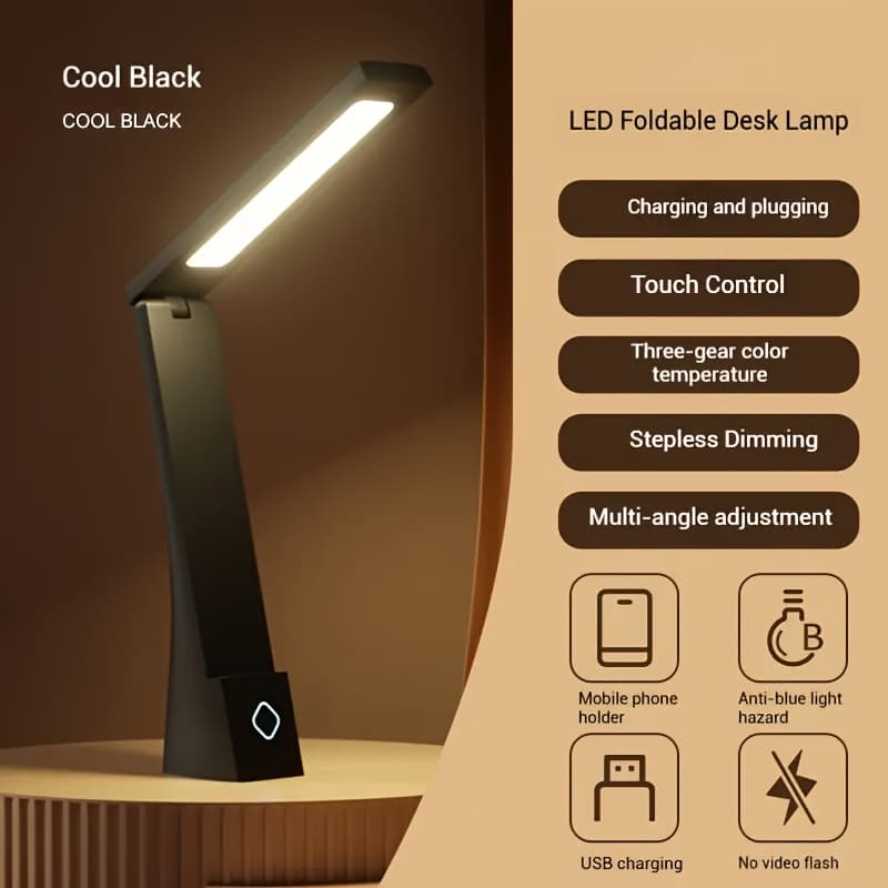 TEMU Led Eye Protection Desk Lamp, Plug-in And Plug-in, Full Eye Protection Desk Lamp, Multi-angle Adjustment, Three-level Color Temperature, No Video , Suitable For Desks, Bedside, Office