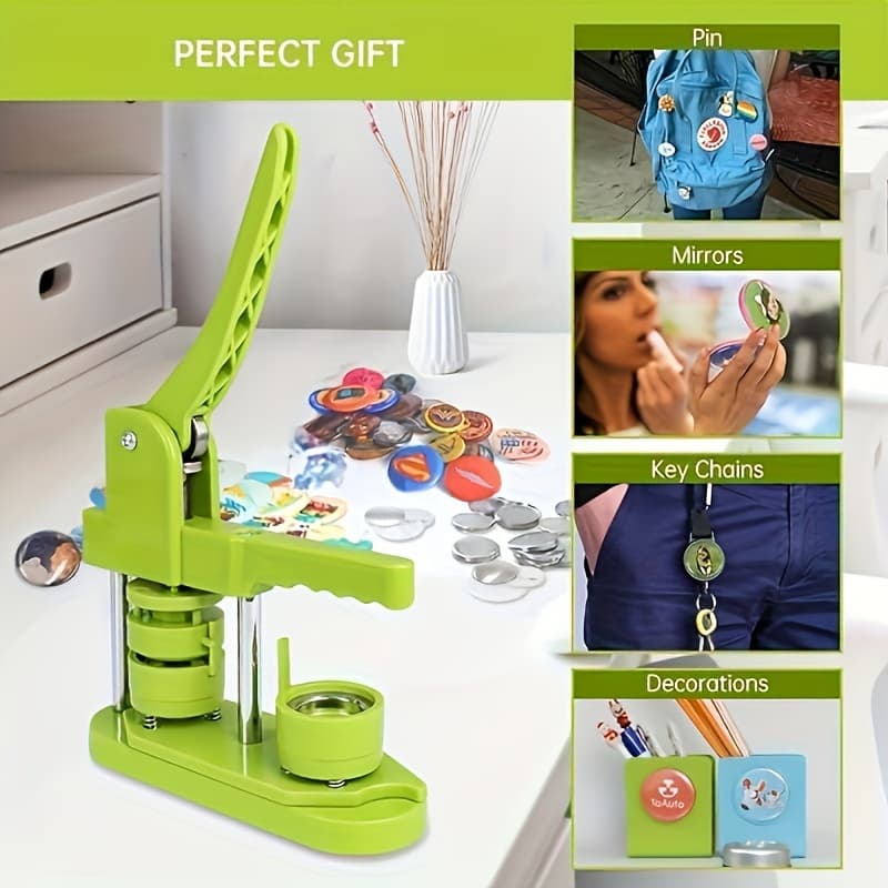 TEMU Button Maker Machine Set, 32mm (1.25in) Badge Pin Maker Machine Kit With 100pcs Badge Parts/pic/circle Cutter