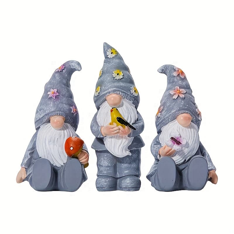 TEMU Set Of 3 Resin Garden Gnome Figures, Dwarfs With A , Bird, And Mushroom, Ideal For -themed Decorations During Christmas, Halloween, And Thanksgiving, Perfect For Displaying On A Desk Or Shelf