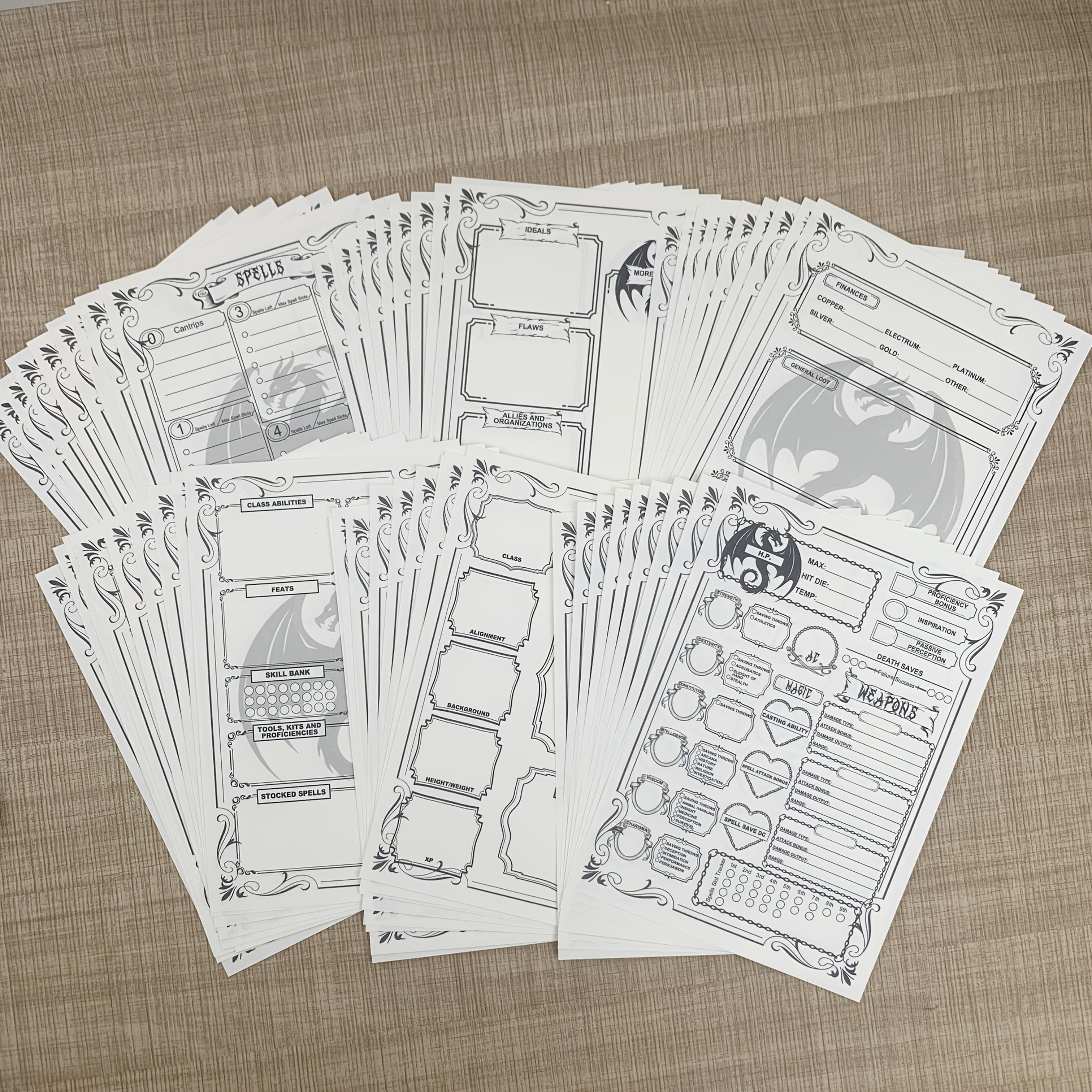 TEMU Detailed Character Sheets, Spell Sheet For Campaign Player Journal, For Role Playing Games, 60 Pages A5(5.8inchx8.3inch)