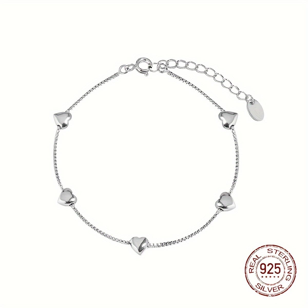 TEMU A Heart-shaped Ankle Bracelet Made Of 925 Sterling Silver, Featuring A Sleek And Elegant Design, Perfect As A Birthday Present For Or Mothers, And A For Valentine's Day