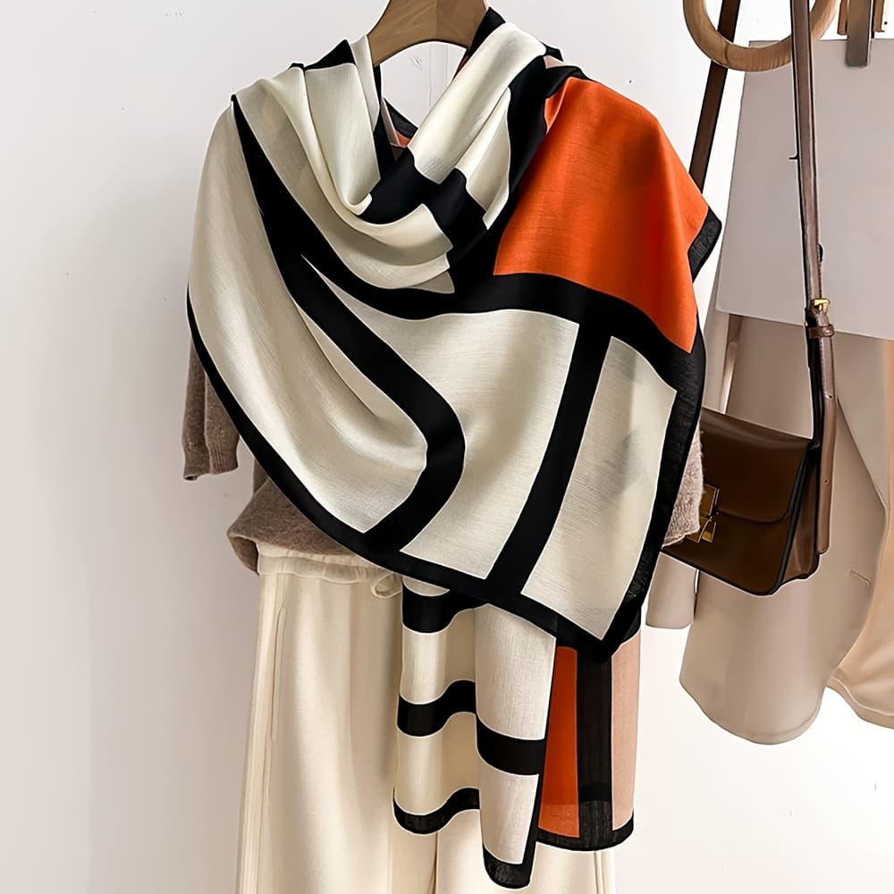 TEMU 1/2pcs Color-block Letter Fashion Warm Scarf, Durable Fabric Neck Warmer For Autumn And Winter, Thick Style Shawl With Air Conditioning Room Fashionable Wrap