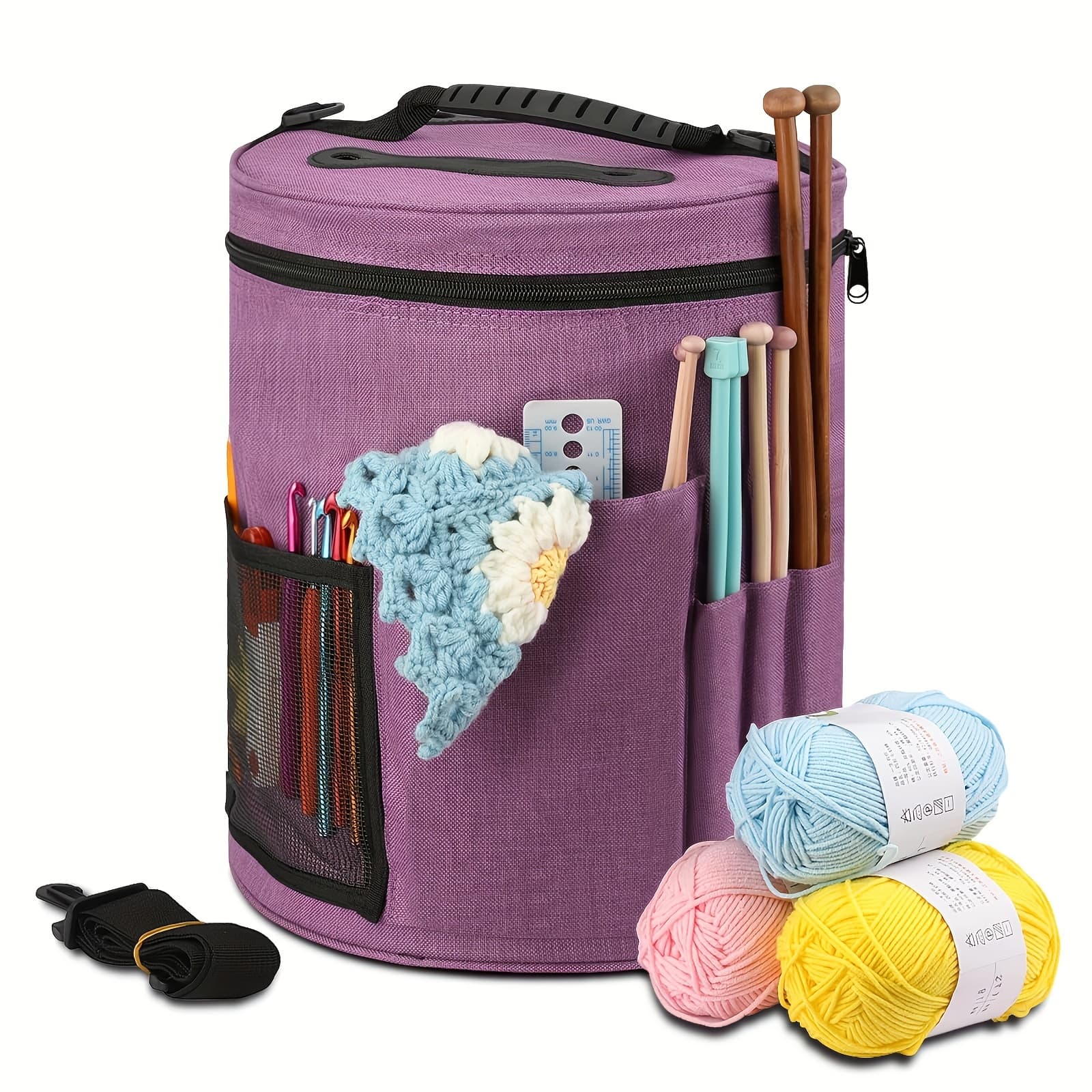 TEMU A Spacious Crochet Designed For Yarn And Knitting Needle Storage, Featuring Pocket For Organizing Yarn, Hooks, And Needles - Sturdy And Lightweight, Yarn Storage