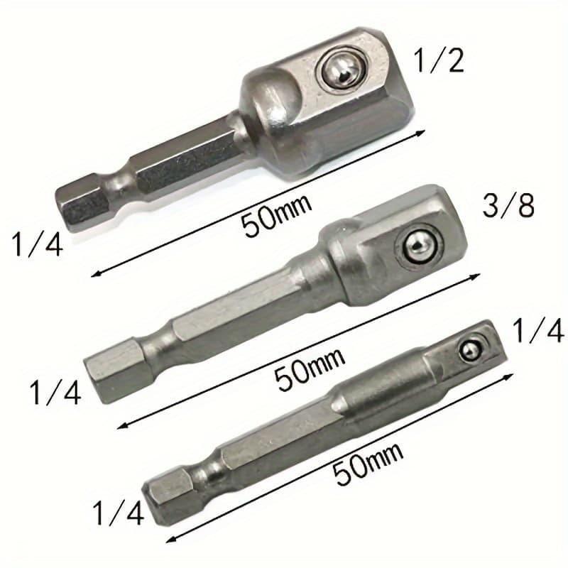 TEMU 3pcs Hex Shank To Square Drive Socket Adapter Set, 1/4", 3/8", 1/2" Impact Grade Socket Extension Rods With Ball Bearing , Fits Electric Drill, Impact Driver For Auto Repair & Home Use