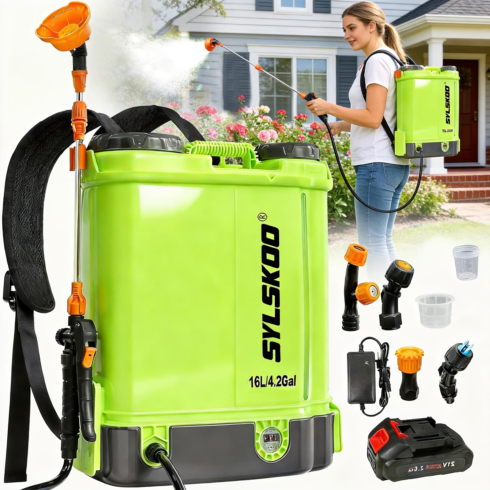 TEMU 4 Gallon Battery Powered Backpack Sprayer, 100 Psi Adjustable Pressure Sprayer Compatible, Electric Weed Yard Sprayer With Telescopic Wand, 5 Nozzles, 18v 2.6ah Battery&charger Included