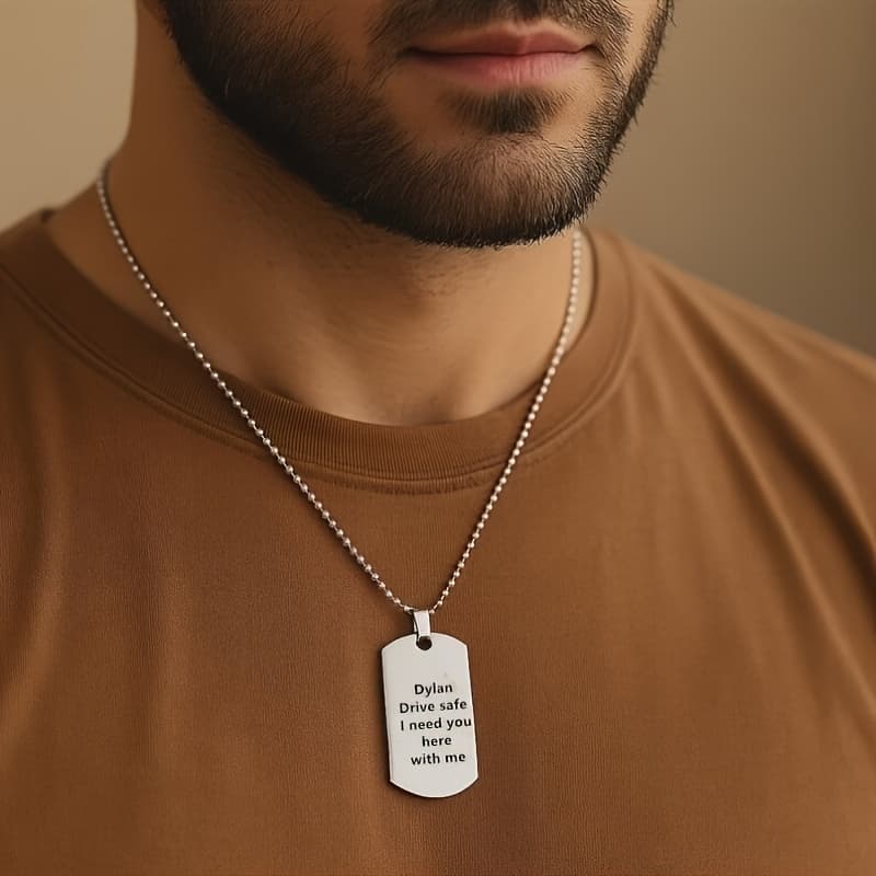 TEMU Customized Men's Army Dog Tag Pendant Necklace Personalised Engraved Text Date 316 304 316 304 Stainless Tag Unique Fathers Day Gift