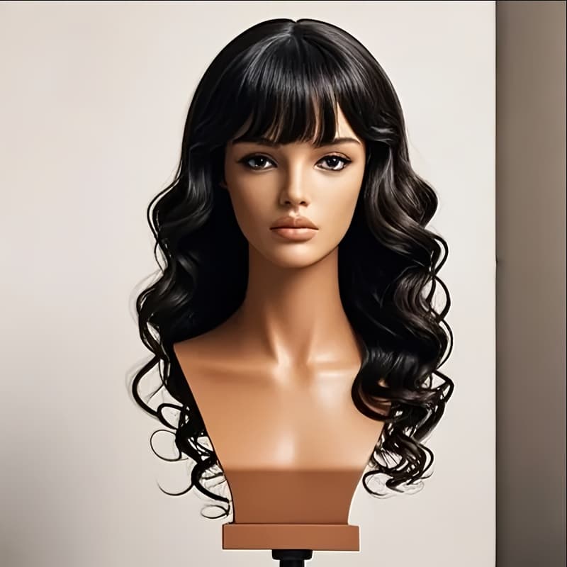 TEMU Wavy Wig For Women, Curly Black Wig Made From High-temperature Synthetic Fibers, No Glue Required, Easy To Put On, Designed To Enhance Small Face Features, Use Or Special Occasions