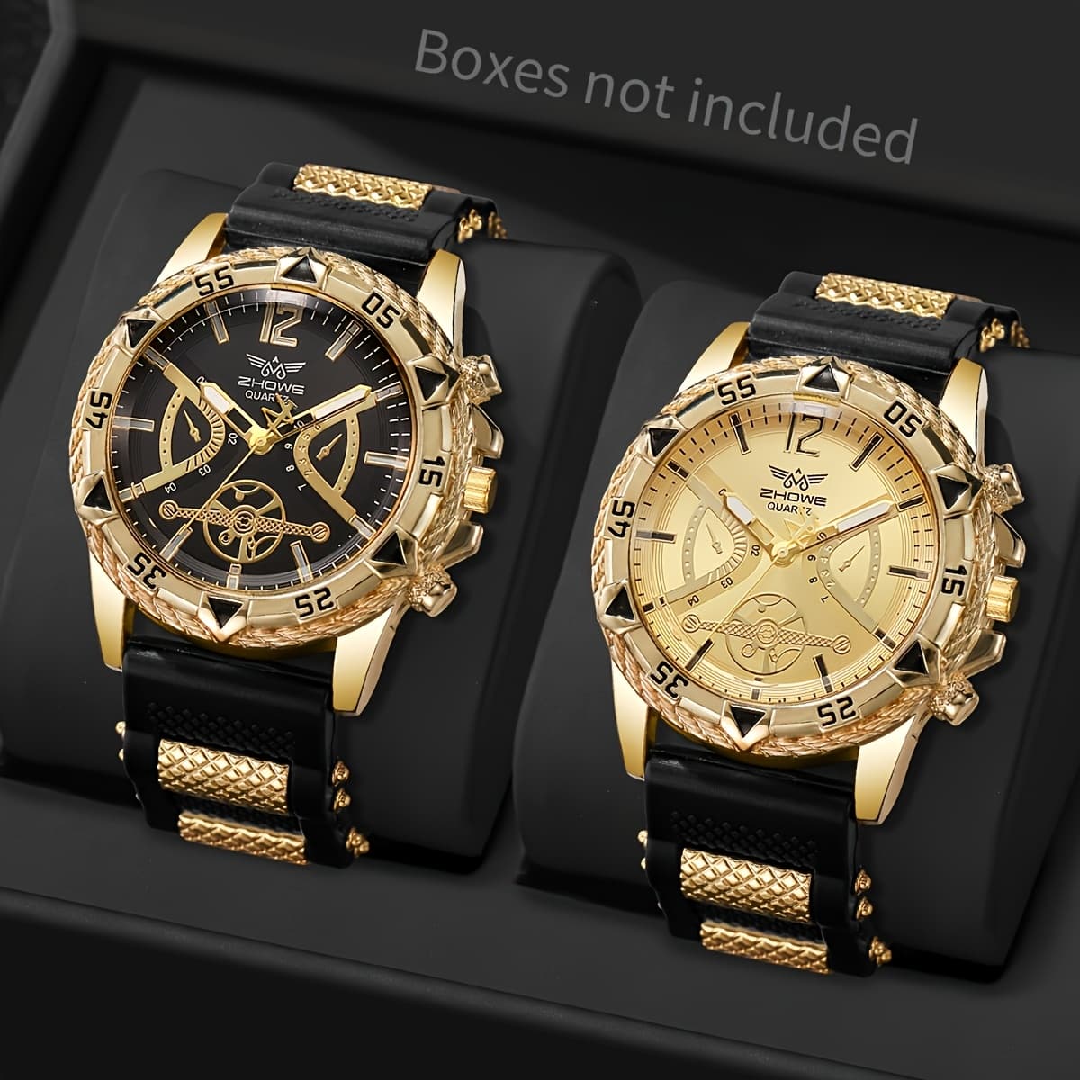 TEMU 2pcs/set Watches, Newest Elegant Cool Men's Watches, Trendy And Stylish Creative Quartz Wristwatches, The Perfect Clock Gift For And Brothers, Without Box