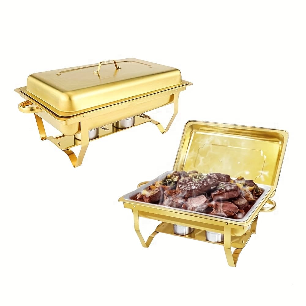 TEMU 2/ 4pcs Stainless Steel Chafing Dishes Set, 8qt, Golden, , For Parties, Buffet, Food Warmers, No Electricity Needed, Cooking