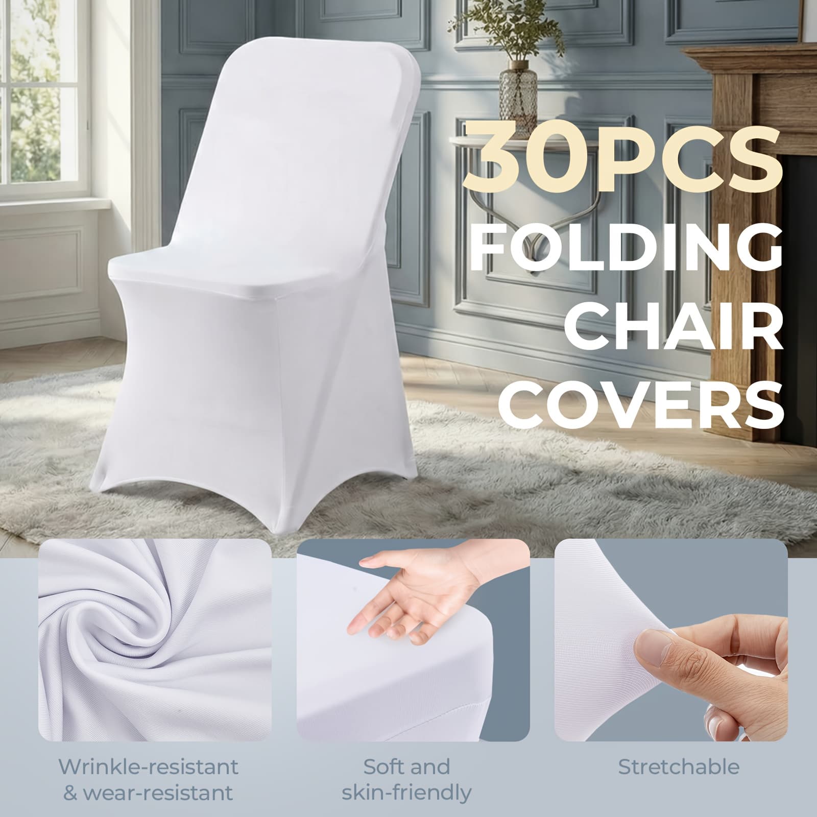 TEMU 30pcs Spandex Folding Chair Cover, Upgraded Elastic Chair Cover Protector Cover, Suitable For Wedding, Holiday, Banquet, Party, Celebration (white)