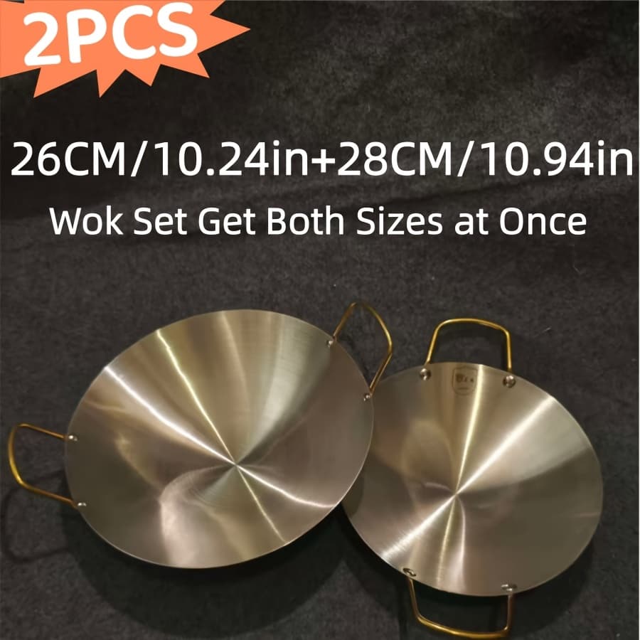 TEMU 2-pack Xxl Heavy Stainless Steel Woks-ultra-thick, Industrial-grade Strength, Built For And Outdoor Bbq